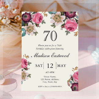 Vintager Blumenstrauß 70. Geburtstag Einladung