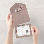 Vintager Blumenstrauß, Dustrosa QR-Code All In One Einladung (Abreißen)
