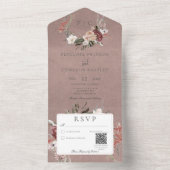 Vintager Blumenstrauß, Dustrosa QR-Code All In One Einladung (Innen Boden)