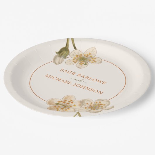 Vintager Blumenstrauß Elfenbein Pappteller (Schrägansicht)