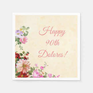 Vintager Blumenstrauß Personalisiert 90. Geburtsta Serviette