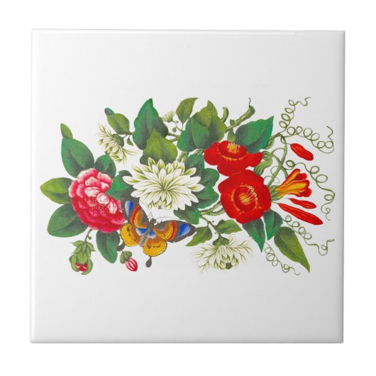 Vintager Blumenstrauß und Butterfly Backsplash Fliese (Vorderseite)