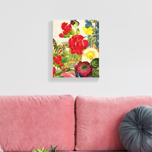 Vintager Blumenstrauß und Schmetterlinge 8x10 Leinwanddruck (Insitu (Wohnzimmer))
