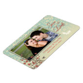 Vintager Blumenvogel + Damast Save the Date Foto Magnet (Linke Seite)