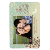 Vintager Blumenvogel + Damast Save the Date Foto Magnet (Vertikal)