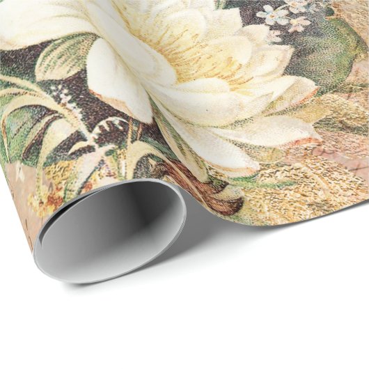 Vintager Blumenvogel Geschenkpapier (Rolleneckpunkt)