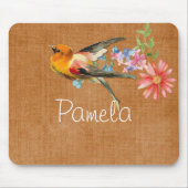 Vintager Blumenvogel Personalisiert Mousepad (Vorne)