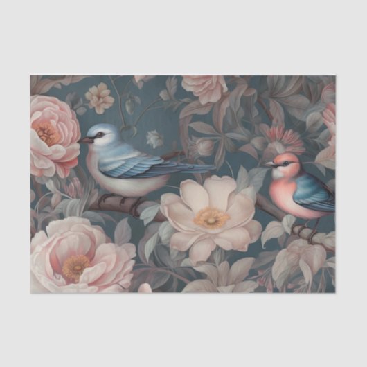 Vintager Blumenvogel Seidenpapier (Vorderseite)