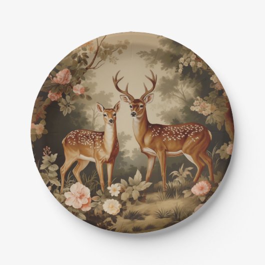 Vintager Blumenwald Pappteller (Vorderseite)