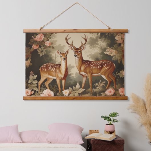 Vintager Blumenwald Wandteppich Mit Holzrahmen (Schlafzimmer)