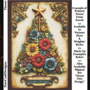 Vintager Blumenweihnachtsbaum Panel EL2L Decoupage Seidenpapier
