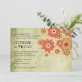 Vintager Blumenwirbel Einladung zur Hochzeit (Stehend Vorderseite)