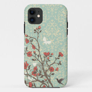 Vintager BlumenWirbelsdamast + Vogel iphone 5 Fall Case-Mate iPhone Hülle