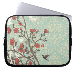 Vintager BlumenWirbelsdamast + Vogellaptophülse Laptopschutzhülle