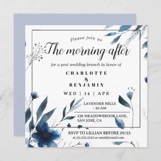 Vintager Blummvormittag nach Hochzeitsfeier Einladung (Vorne/Hinten)