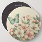 Vintager Blütenschmetterling Button (Vorne & Hinten)