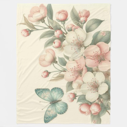 Vintager Blütenschmetterling Fleecedecke (Vorderseite)