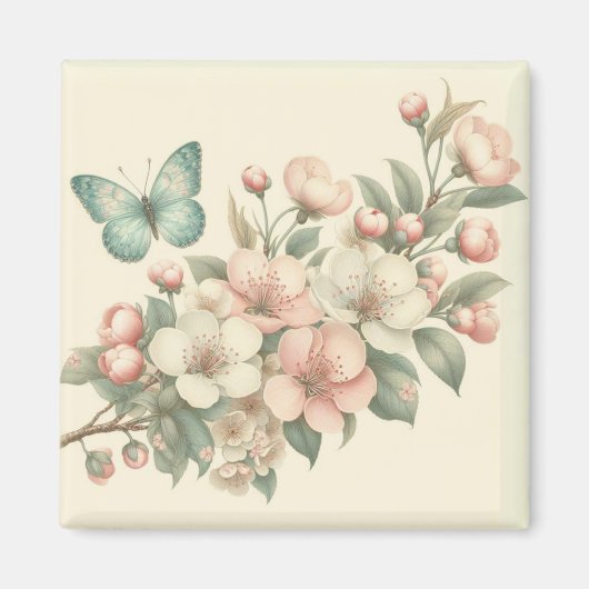 Vintager Blütenschmetterling Magnet (Vorne)
