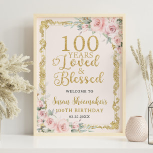 Vintager Blütenschwarm 100 Jahre Liebe gesegnet Poster