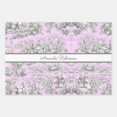 Vintager Blütensee Rosa Toile de jouy Monogramm Geschenkpapier Set (Vorderseite)