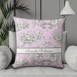 Vintager Blütensee Rosa Toile de jouy Monogramm Kissen
