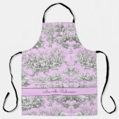 Vintager Blütensee Rosa Toile de jouy Monogramm Schürze (Vorderseite)