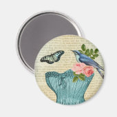 Vintager Blütenvogel und Schmetterling Magnet (Vorderseite/Rückseite)