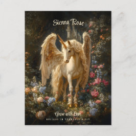 Vintager Blütenweißwald Unicorn Kunst, Dichtung un Postkarte