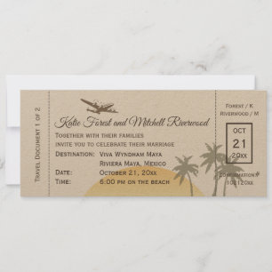 Vintager Boarding Pass Wedding on Kraft Paper Einladung