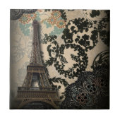 Vintager, böhmisch-blumengeschmückter Eiffelturm Fliese (Vorderseite)