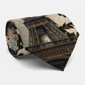 Vintager, böhmisch-blumengeschmückter Eiffelturm Krawatte (Gerollt)