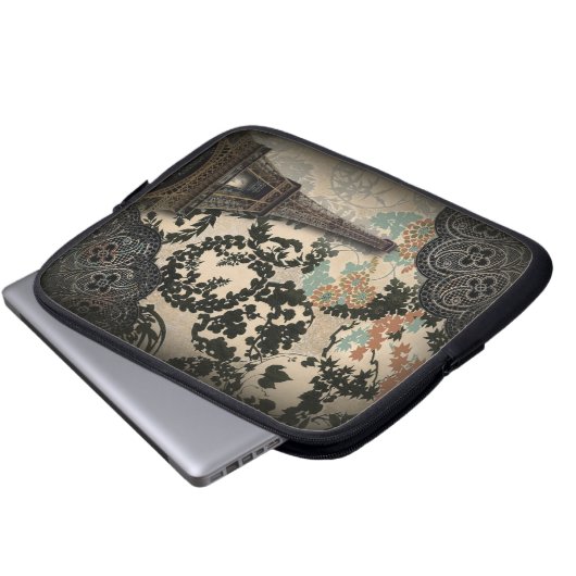 Vintager, böhmisch-blumengeschmückter Eiffelturm Laptopschutzhülle (Vorne Knopf)