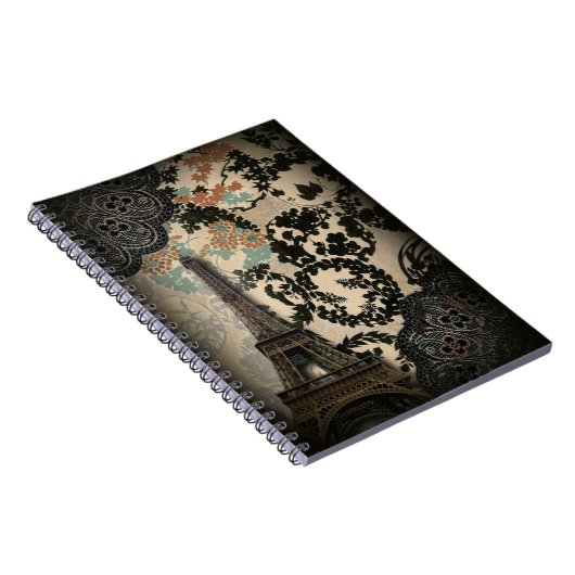 Vintager, böhmisch-blumengeschmückter Eiffelturm Notizblock (Rechte Seite)