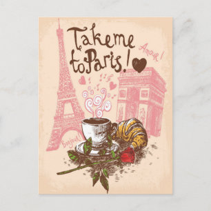 Vintager Bonjour Paris Eiffel Tower Arc De Triomph Postkarte