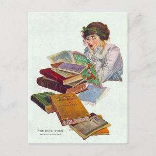 Vintager Bookworter mit Fashion Magazine Postcard Postkarte