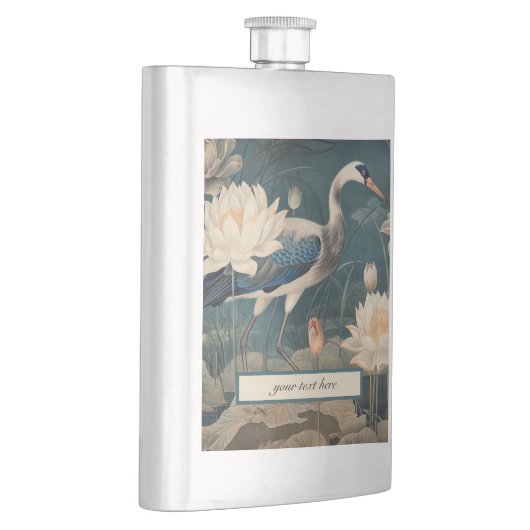 Vintager botanischer Blaukran anpassbar Flachmann (Rechts)