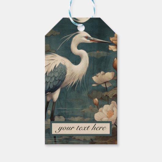 Vintager botanischer Blaukran anpassbar Geschenkanhänger (Vorderseite)