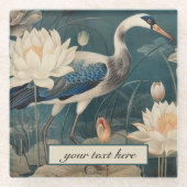 Vintager botanischer Blaukran anpassbar Glasuntersetzer (Vorderseite)