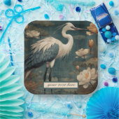 Vintager botanischer Blaukran anpassbar Pappteller (Party)