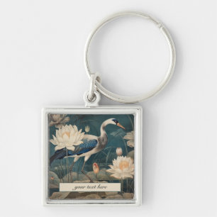Vintager botanischer Blaukran anpassbar Schlüsselanhänger