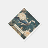 Vintager botanischer Blaukran anpassbar Serviette (Ecke)