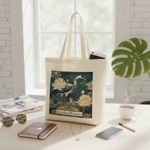 Vintager botanischer Blaukran anpassbar Tragetasche