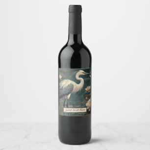 Vintager botanischer Blaukran anpassbar Weinetikett