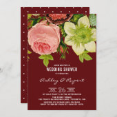 Vintager botanischer Blumenroter Polterabend Einladung (Vorne/Hinten)