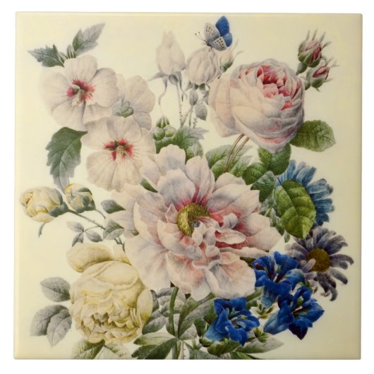 Vintager Botanischer Bouquet aus gemischten Blume Fliese (Vorderseite)