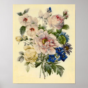 Vintager Botanischer Bouquet aus gemischten Blume Poster