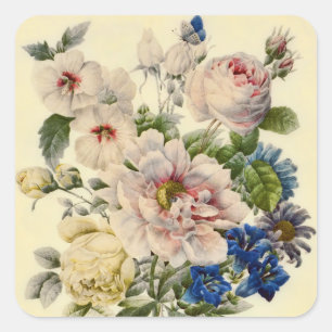 Vintager Botanischer Bouquet aus gemischten Blume Quadratischer Aufkleber