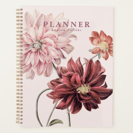 Vintager Botanischer Dahlia-Blumenplaner Planer (Vorderseite)
