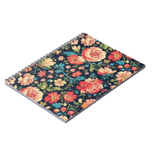 Vintager botanischer Garten Blumenmuster Blau Notizblock (Linke Seite)