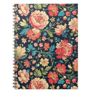 Vintager botanischer Garten Blumenmuster Blau Notizblock